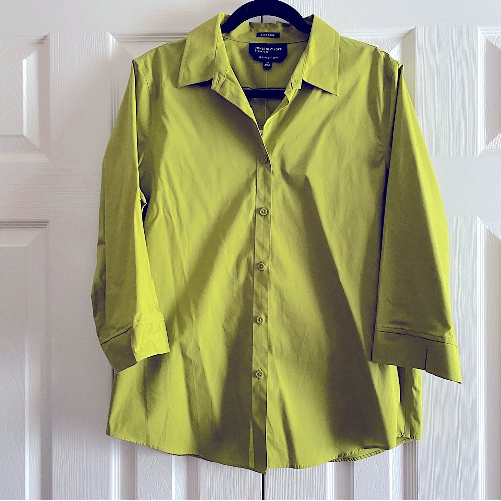 JONES NEW YORK COTTON STRETCH POPLIN BUTTON DOWN SHIRT Green L